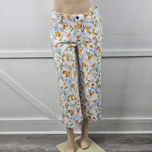Jules & Leopold Womens Citrus Fruit Print Wide Leg Crop Pants White Orange Large